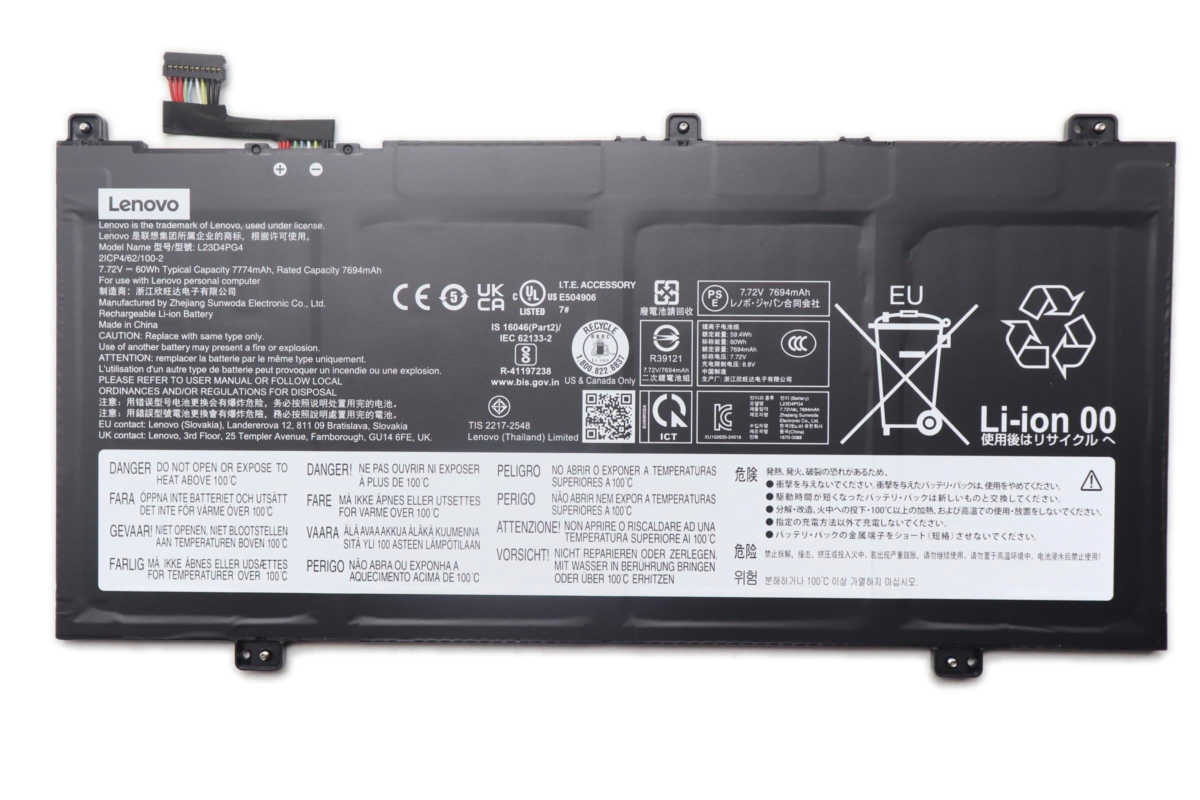 Lenovo Chromebook Plus 14M9610 Type 83MW Battery 4-Cell 60Wh 7.72V L23D4PG4 5B11X79396