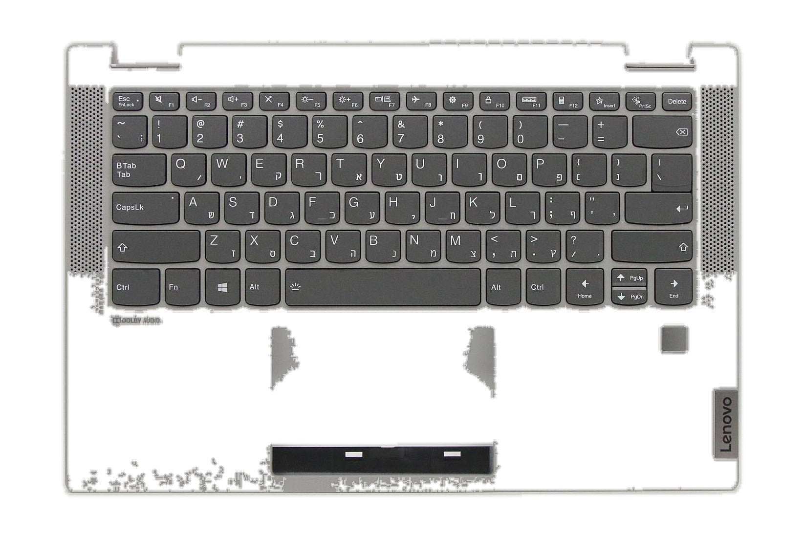 Lenovo ideapad Flex 5-14IIL05 / ideapad Flex 5-14ITL05 C-Cover with keyboard Hebrew Platinum Grey Backlight Fingerprint US SBB1B33320