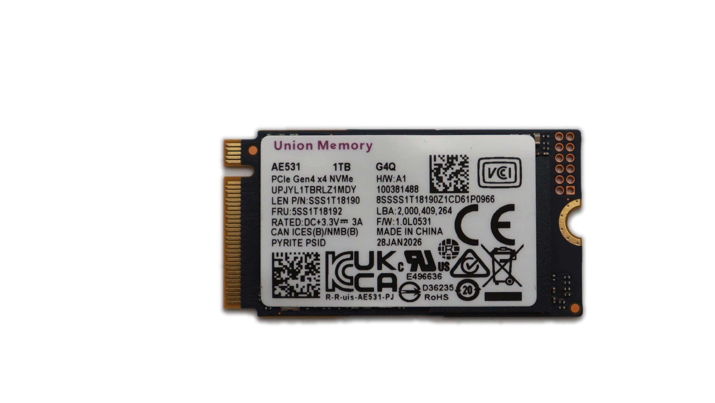 Lenovo IdeaPad Pro 5 14IMH9 Type 83D2 SSD 1TB M.2 2242 PCIe Gen4 NVMe Umis 5SS1T18192