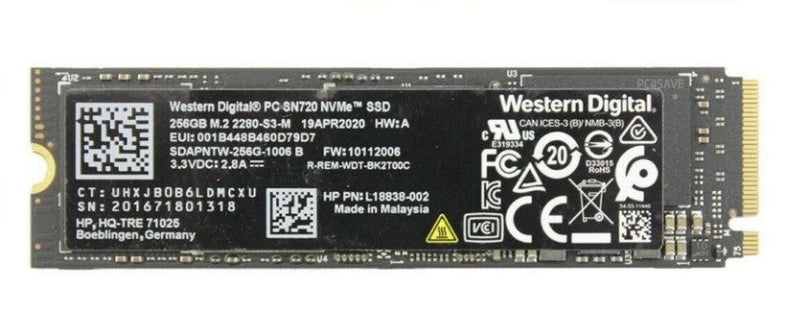 SSD NVMe Western Digital SN720 256Go - Format M.2 2280 - Pour PC Portable/ De Bureau - Occasion